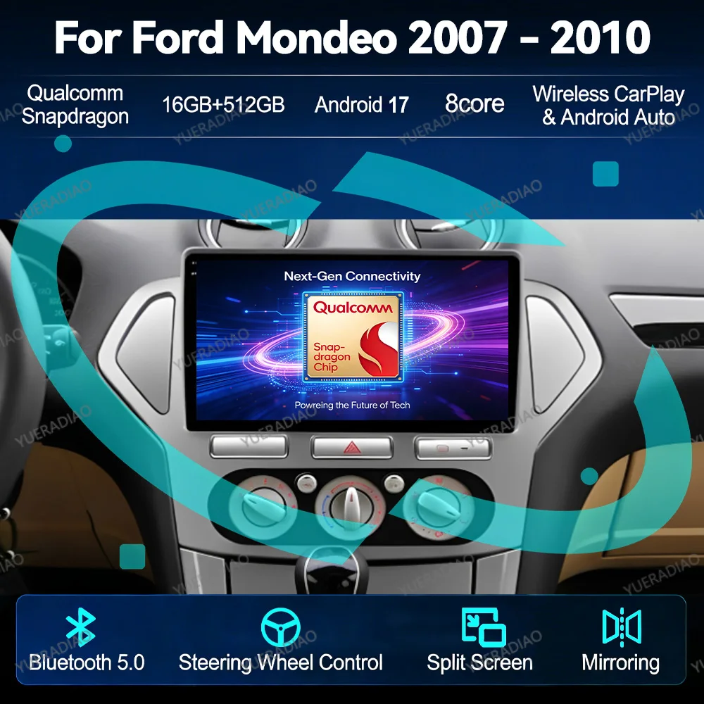 Android 17 Car Radio For Ford Mondeo MK4 2007 2008 2009 2010 Head Unit BT GPS NAVI Bluetooth Car Radios Carplay Automotive