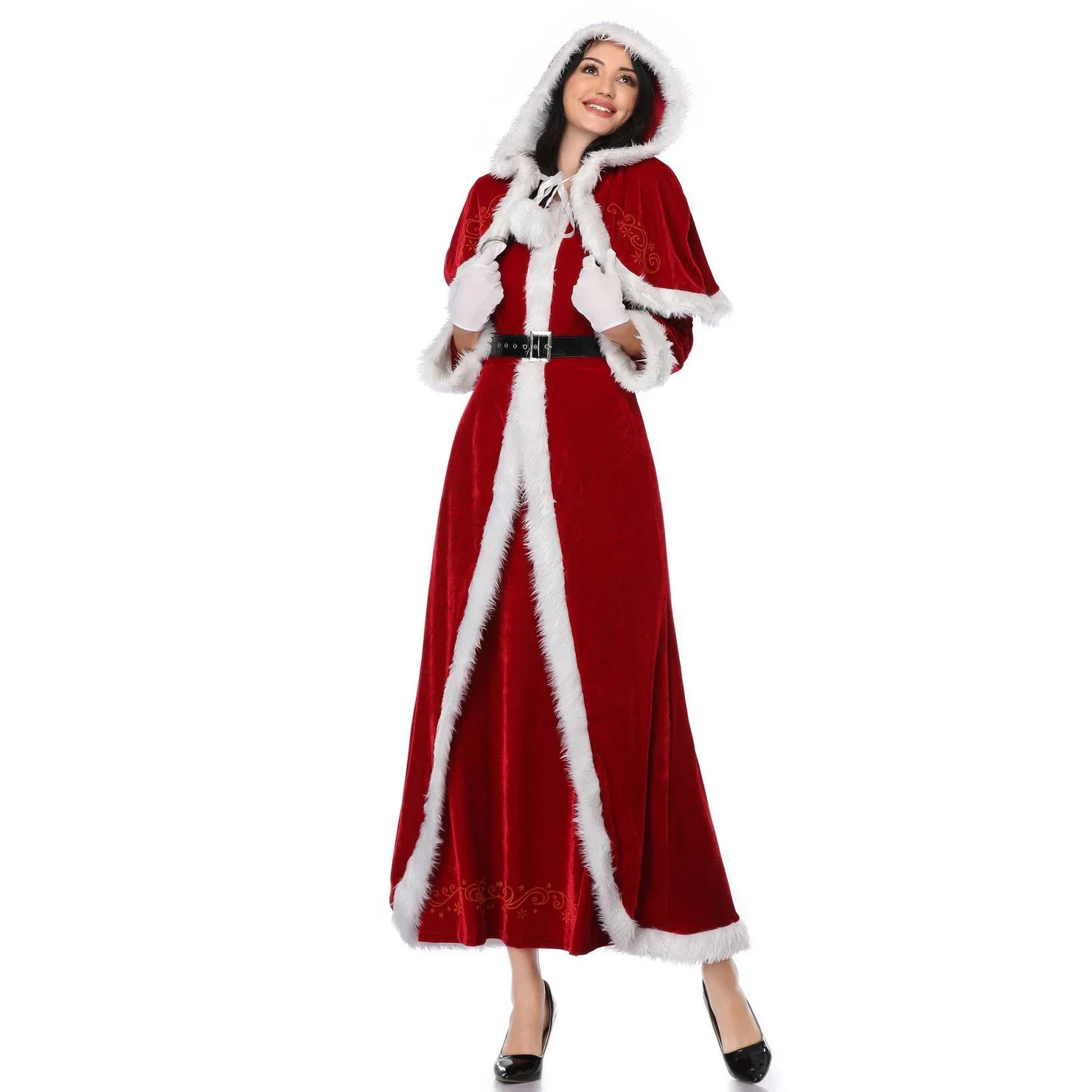 Deluxe Klassiek Mrs. Claus Kerstkostuum Kerstfeest Kerstman Cosplay Dames Rode Jurk