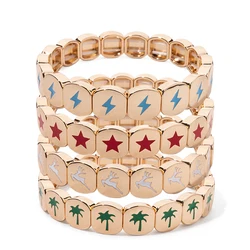 Star Light Palm Elk Bangle For Women Gold Color 10MM Enamel Elastic Bracelets