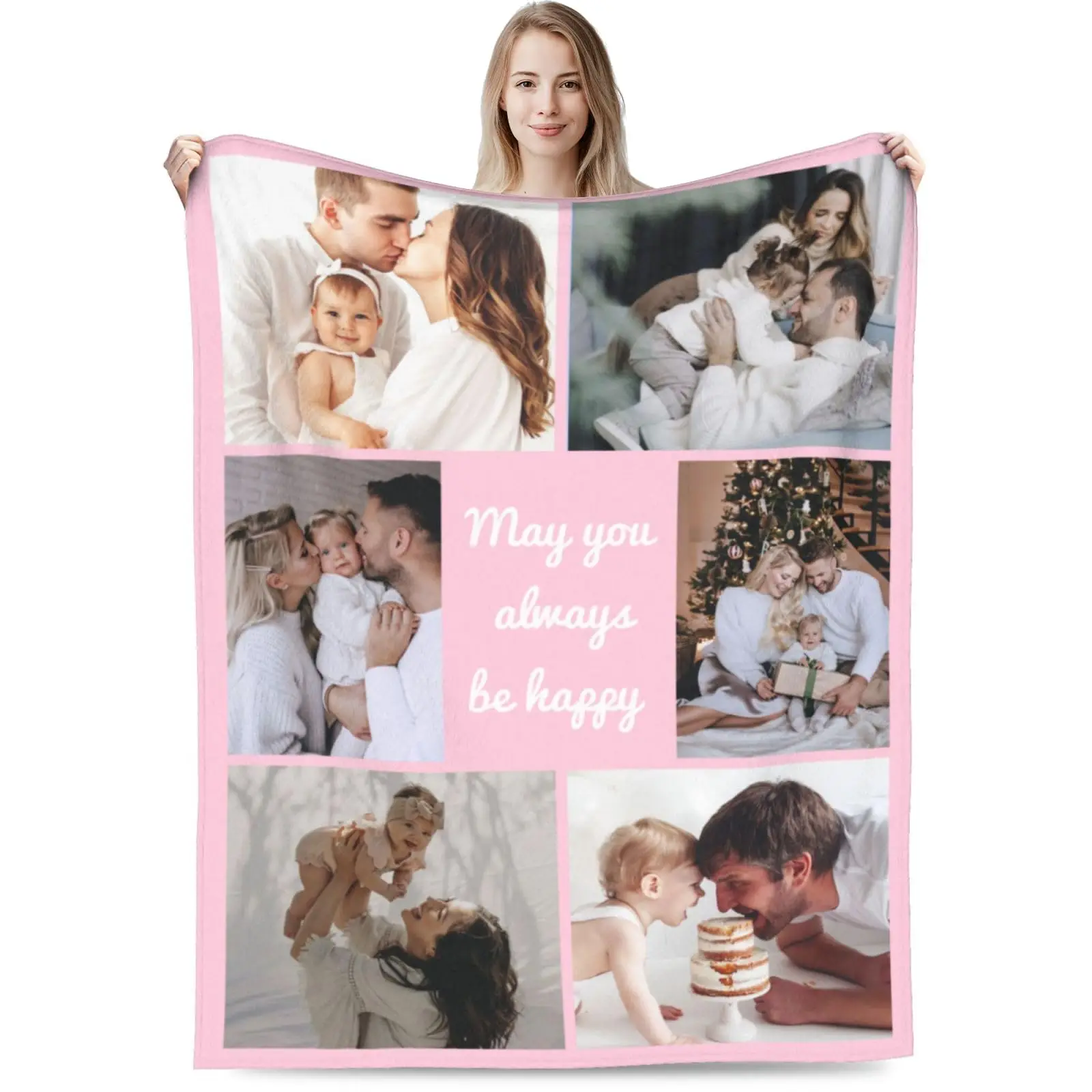 

Custom Blanket 6 Photos Printed in USA Personalized Text Customized Blanket for Valentine's Day Gift for Father Mother's Day