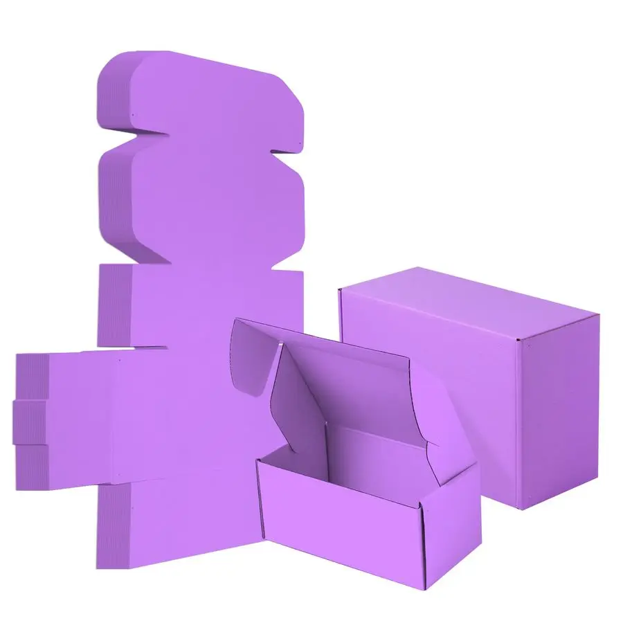 

Небольшие почтовые коробки из фиолетового гофрированного картона 9x6x4 дюйма. Гофрированные коробки для упаковки, для малого бизнеса, для почтовых отправлений.