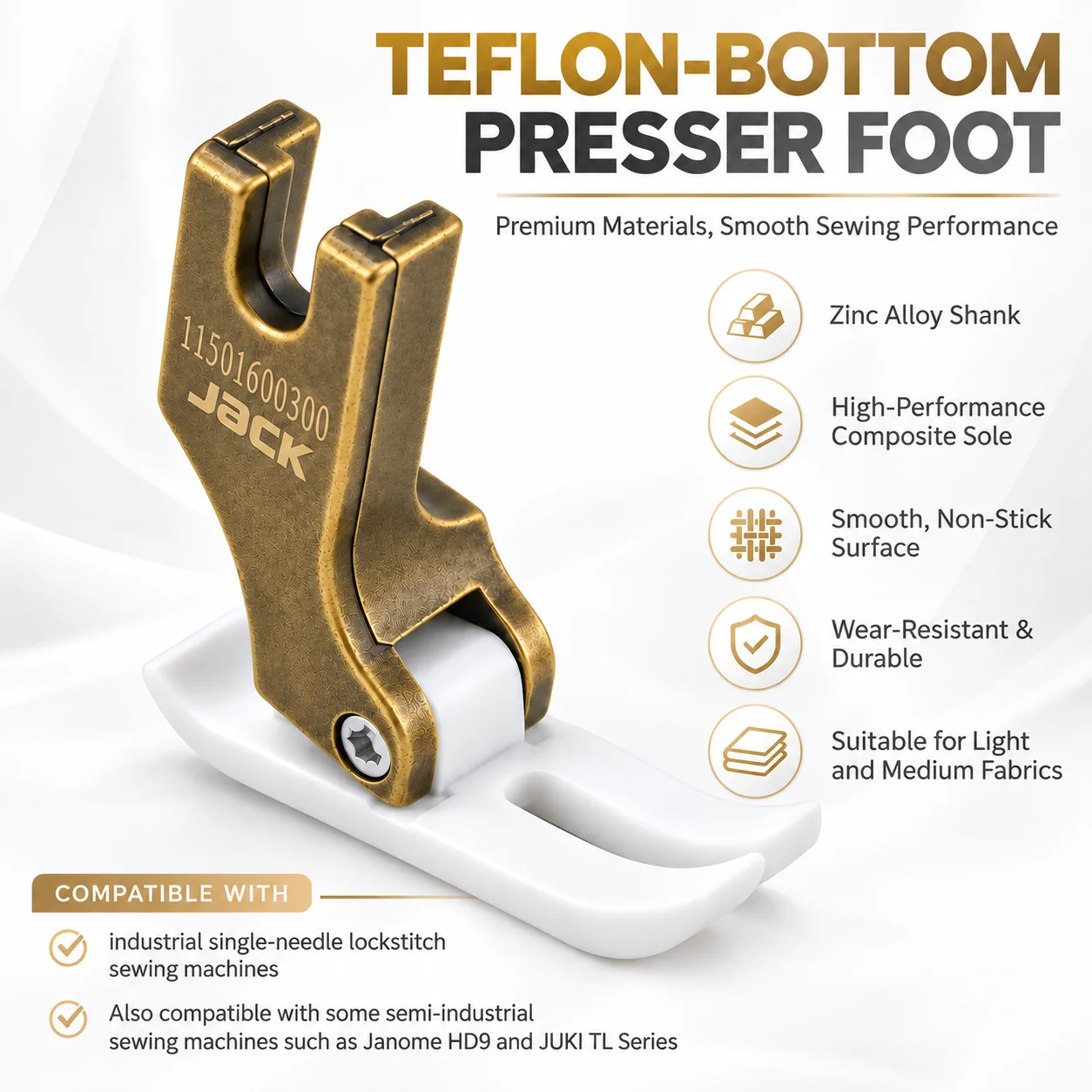 (6-PACK) Standard PTFE Nylon Presser Foot Fit All 1-Needle Lockstitch Sewing Machines JUKI 8500, 8700, 9000, JACK A3, A4, A5, A6