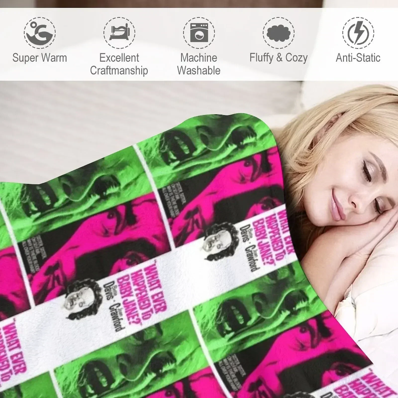 WHATEVER HAPPENED TO BABY JANE ? - VINTAGE POSTER ART - Throw Blanket couch cozy soft plush fuzzy picnic outdoor blanket 4