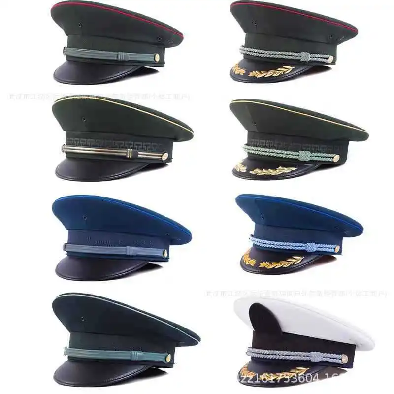 cowhide-peaked-cap-spring-autumn-performance-uniform-hat-roll‑edge-collectible-hat-for-men-women-security-property-staff