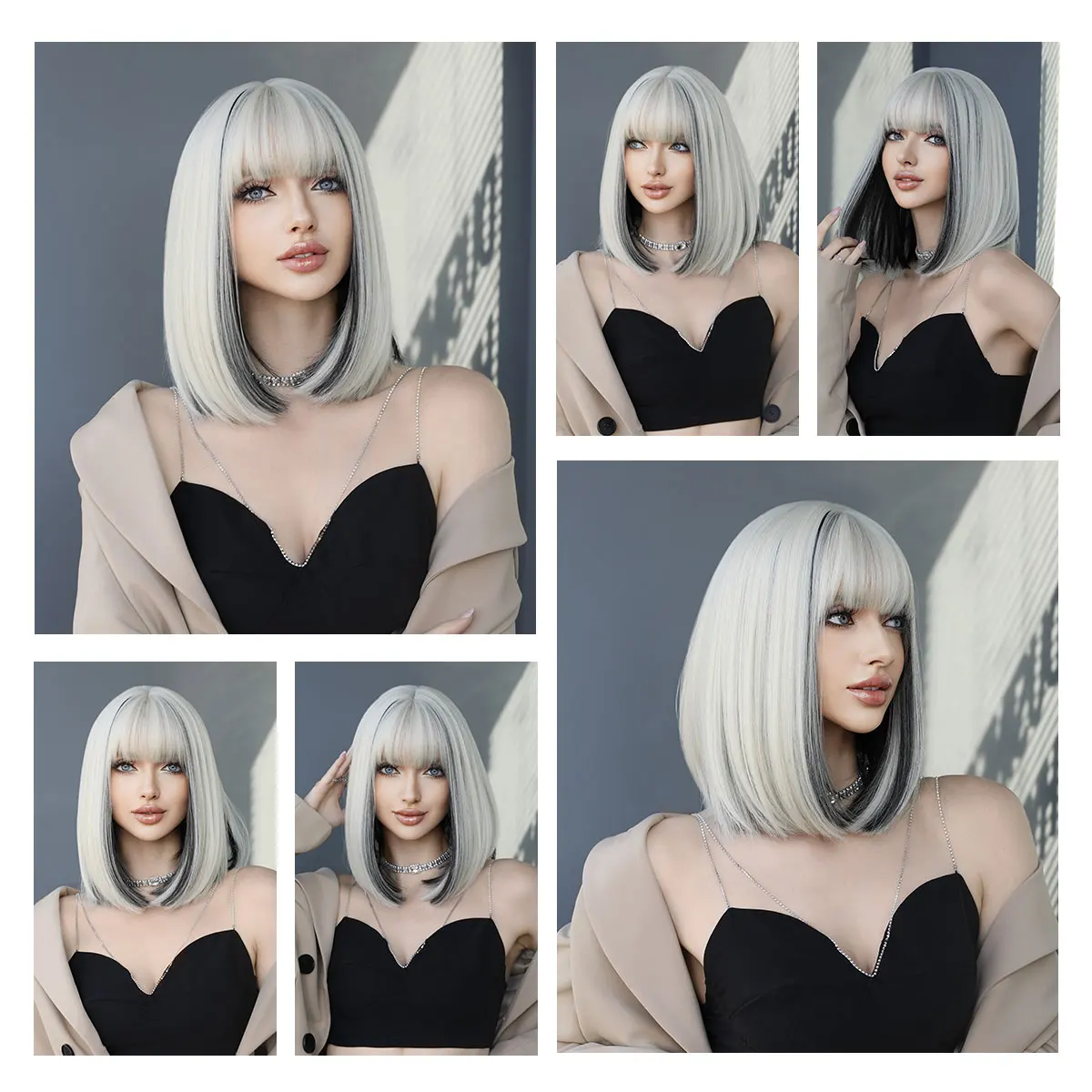 7JHHWIGS krótki prosto Bob peruka, krótkie blond Bob peruka, proste Platinum blond Bob peruka z grzywką dla kobiet na co dzień na imprezę Cosplay