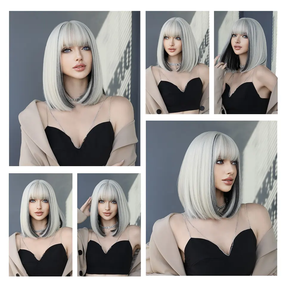 7jhhwigsショートストレートボブウィッグ、ショートブロンドボブ