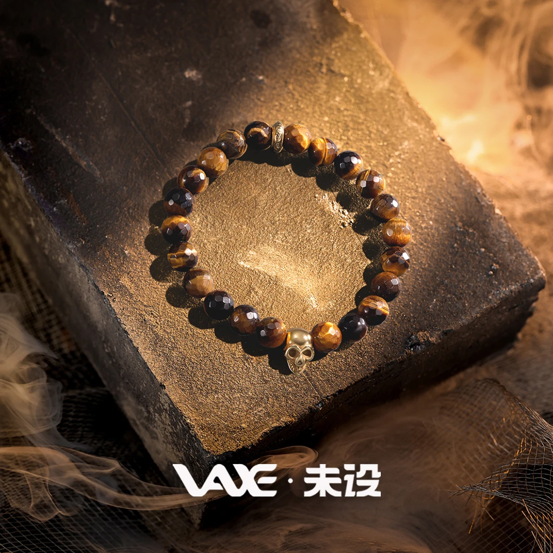 

Skull Natural Stone Bracelet Retro Tiger Eye Titanium Steel Handmade High Quality Gem Beams Bracelet Man Jewelry Bangle Fashion