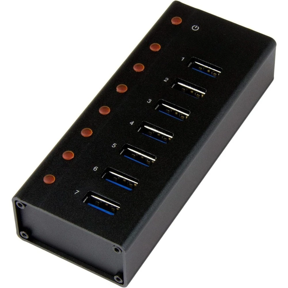 

7-портовый концентратор USB 3.0, высокоскоростной металлический корпус 5 Гбит/с, настольный настенный промышленный USB-разветвитель-концентратор с адаптером питания
