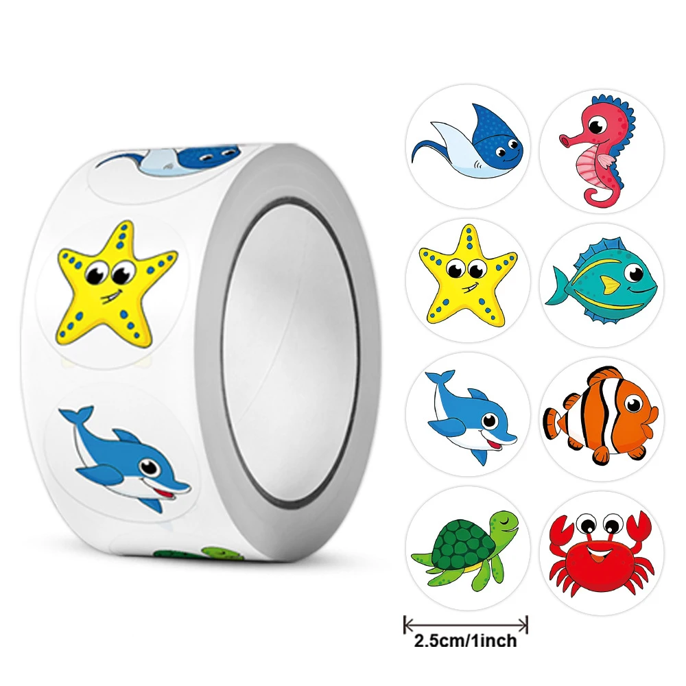 500pcs Cute Cartoon Marine Animals Sealing Stickers Kawaii Reward Decals Decoration Water Bottle Guitar Phone Sticker Wholesale