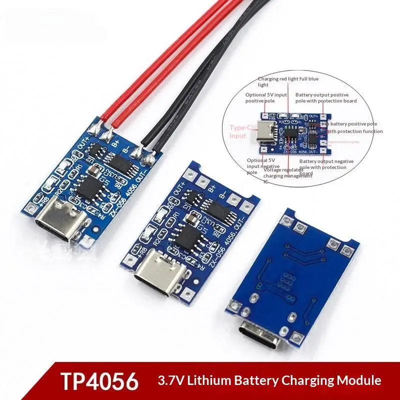 2PCS 3.7V 1A Micro/Type-c/Mini 18650 TP4056 Lithium Battery Charger Module Charging Board With Protection Dual Functions Li-ion