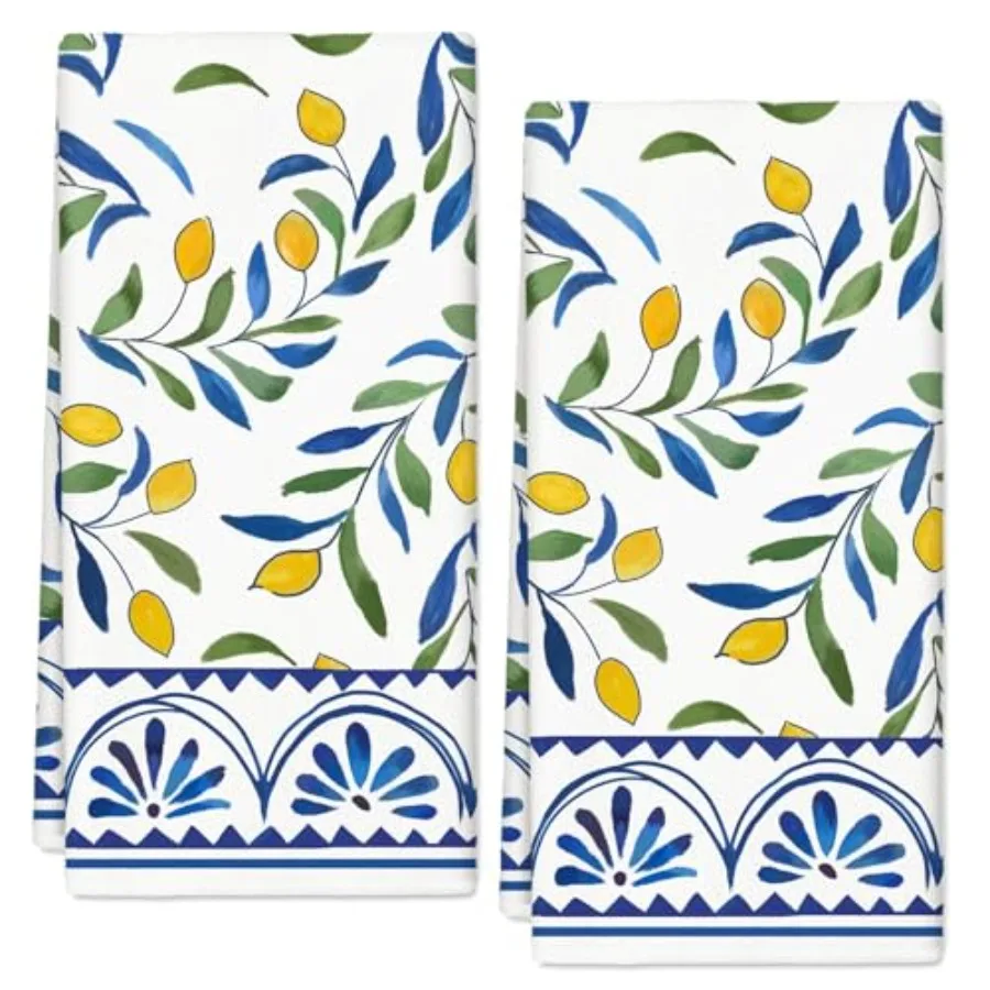 

Кухонное полотенце Lemon Желтый лимон с синими листьями Ткань для мытья посуды 18x28 Ih Винтажное сушильное чайное полотенце для рук на весну и лето Cookin