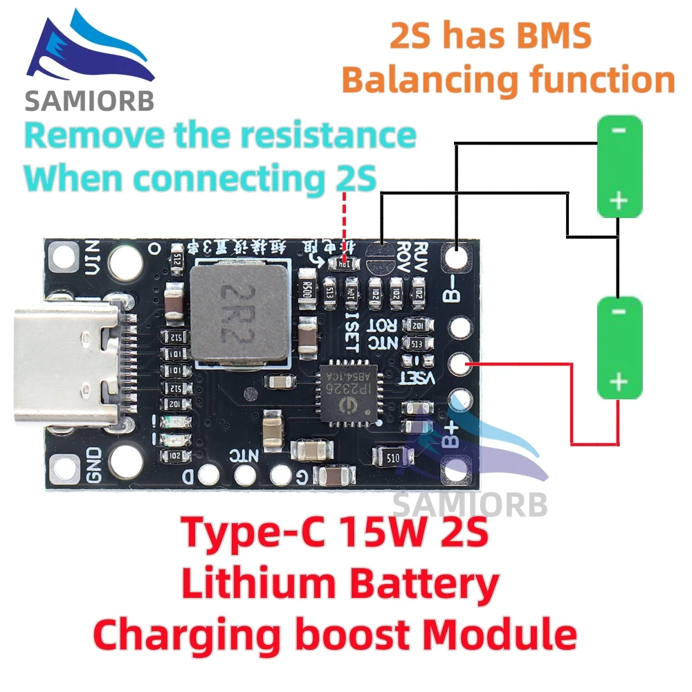 Type-C USB 2/3S BMS 15W 8.4V 12.6V 1.5A Lithium Battery Charging Boost Module With Balanced Support Fast Charge With Indicator