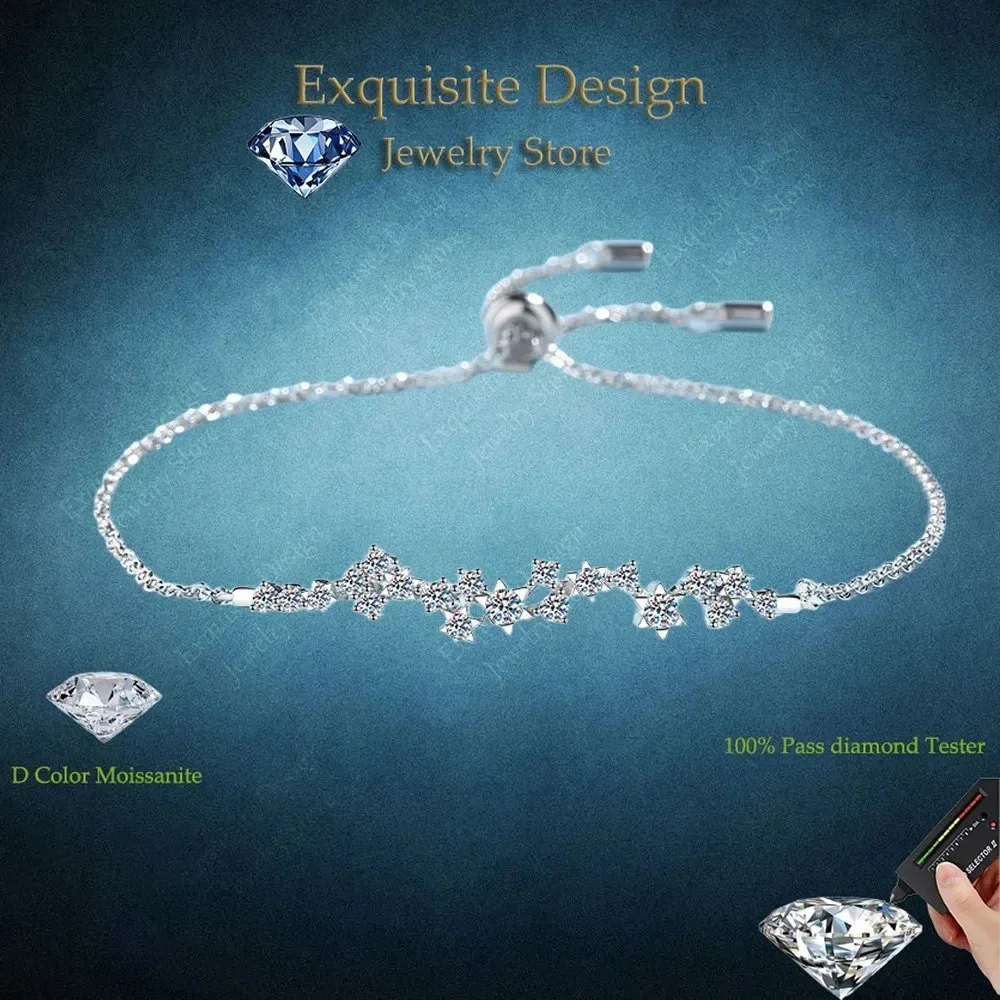 Full of Stars PT950 Platinum Bracelets Girl Valentine's Day Daughter Birthday Gift 0.585 CT Moissanite Diamond Wife Fine Jewelry