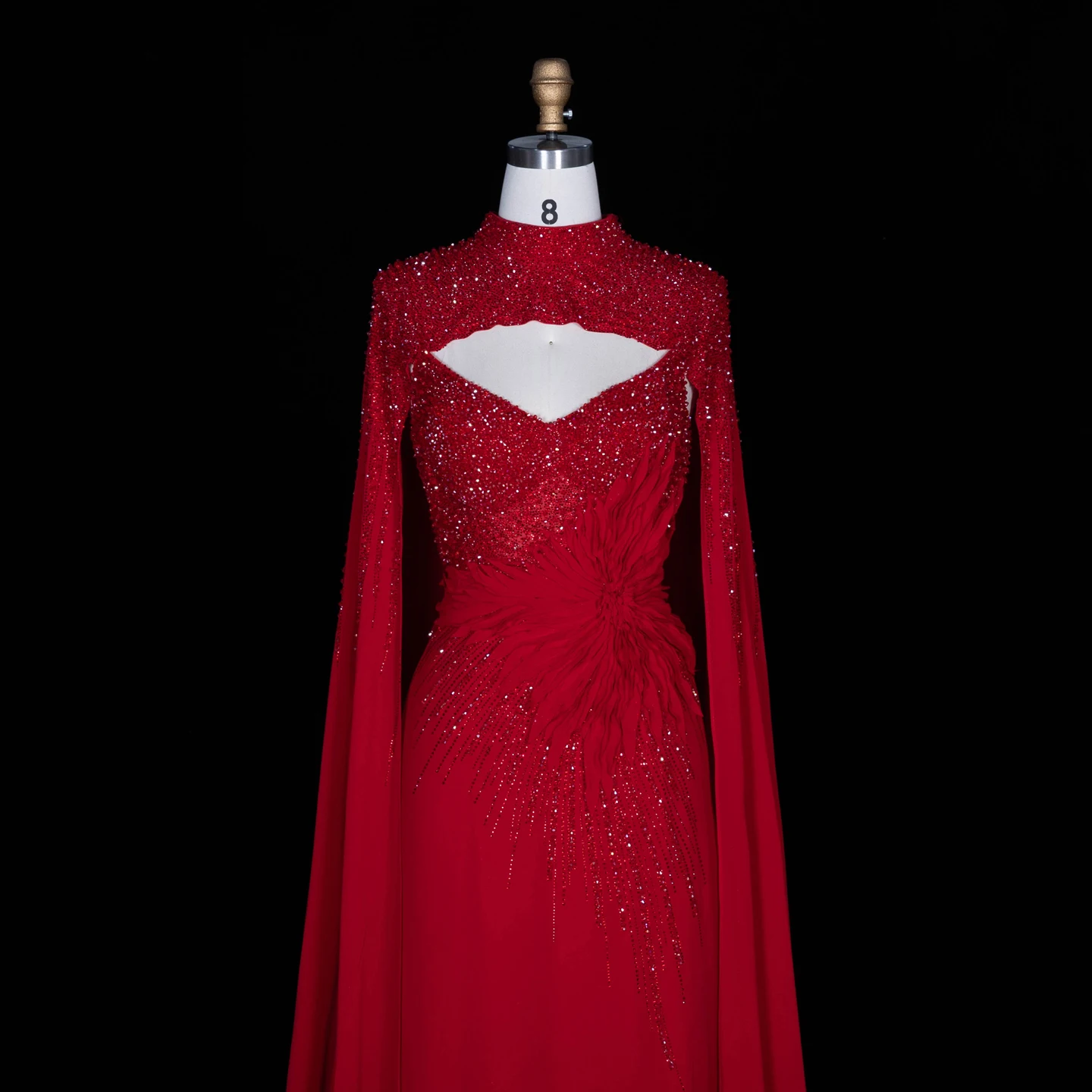 Sharon Said Abendkleider Luxuriöse Meerjungfrauen-Kleider mit V-Ausschnitt, Chiffon, Kristallen, Arabisch, Dubai, formelle Partykleider mit Umhang SS074 Maßanfertigung – Detail 20