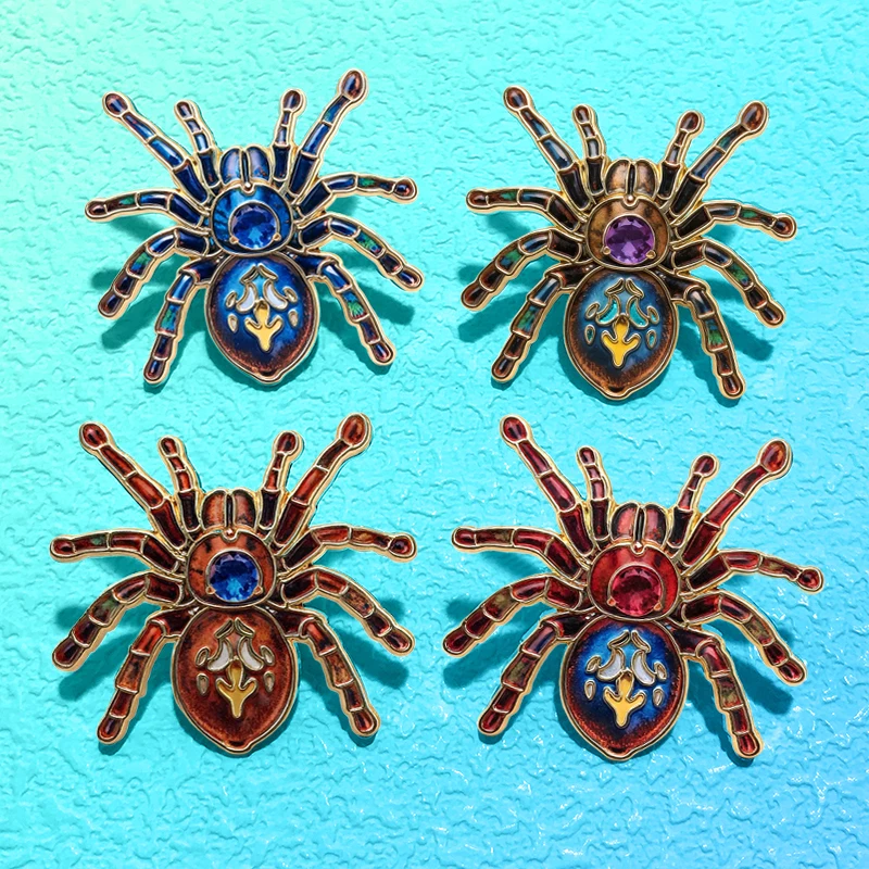 AniPins Cute Spider Pins 4-color Cartoon Metal Enamel Insects Pin For Denim Jacket Backpack Friends Lapel Badge Gifts