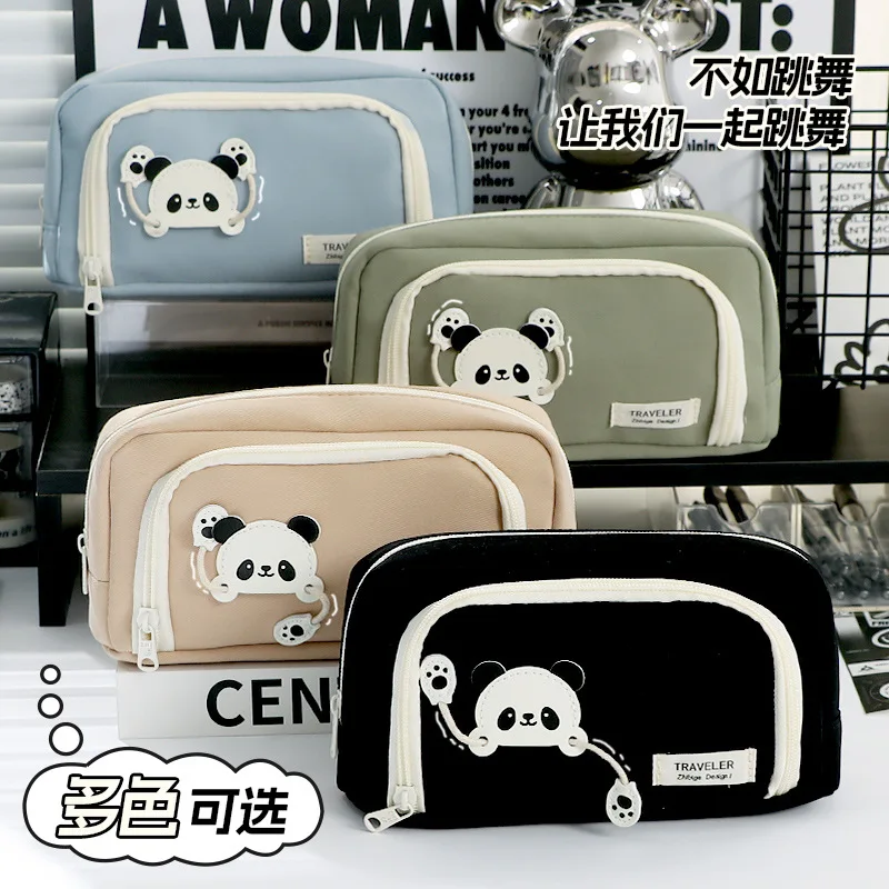 Imagem -03 - Cute Panda Estojos para Crianças Simplicidade Sólida Cor Série Lápis Bolsa para Estudante Alta Capacidade Papelaria Bolsa de Armazenamento pc