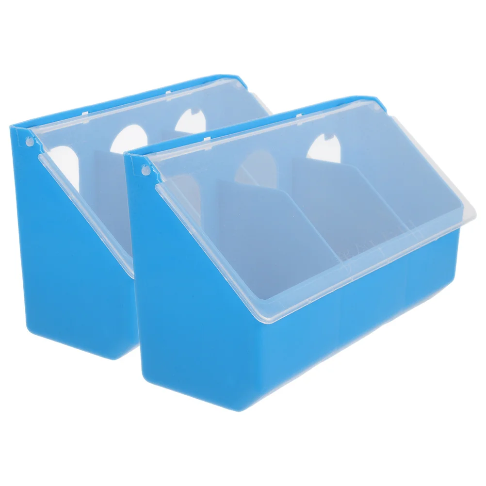 

2pcs Pigeon Feeder Blue Plastic Bird Food Container 3-Hole Design No Spill Lid For Cage Feeding Waterer Grit Holder Bowl Cups