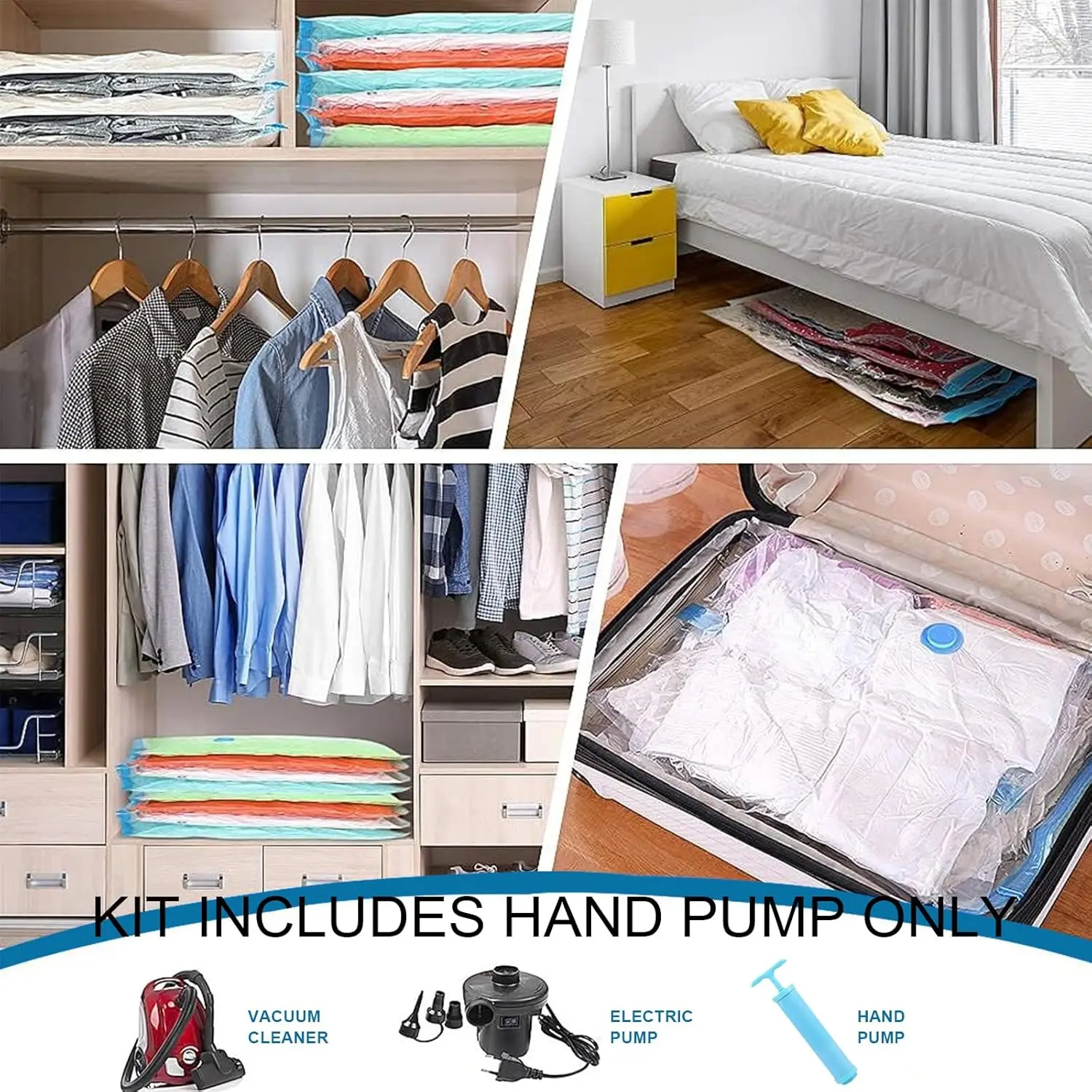 Vakuum-Aufbewahrungsbeutel Platzsparend 80% Mehr Kompression Organizer Vakuumierbeutel mit Reise-Handpumpe für Decken Kleidung – Detail 3