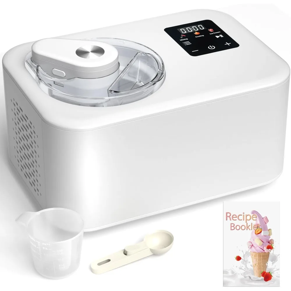 

Ice Cream Machine With Compressor, 1.28 Quart Automatic 3 Modes No Pre Freezing Touch Control Display Timer, Ice Cream Maker