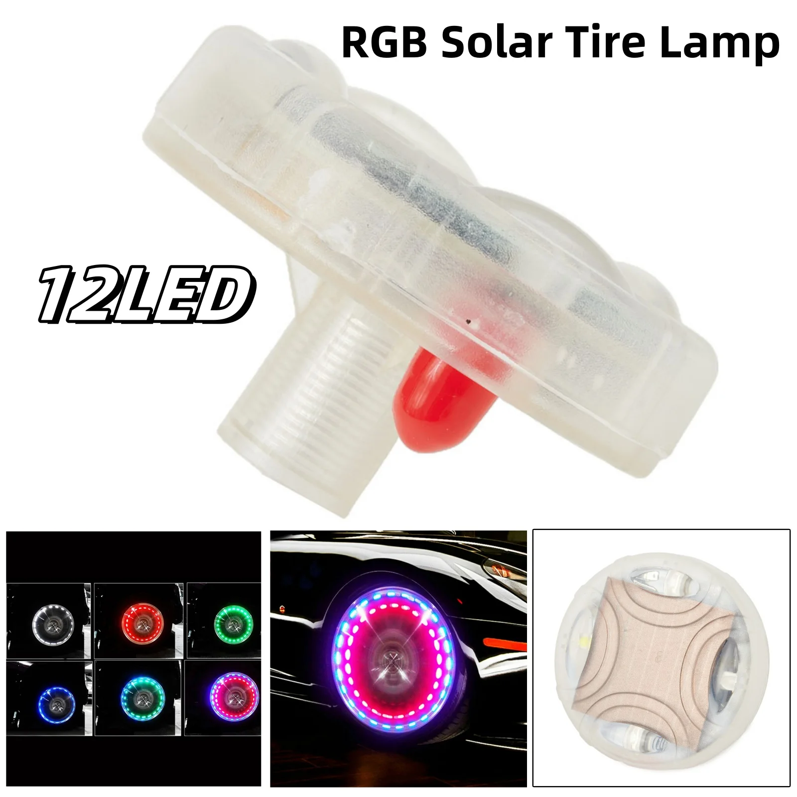 

12LED RGB Solar Tire Lamp 4 Modes Car Solar Flash Light Wheel Tire Light Decoration Wheel Hub Bulb Tire Tyre Valve Cap Lamp