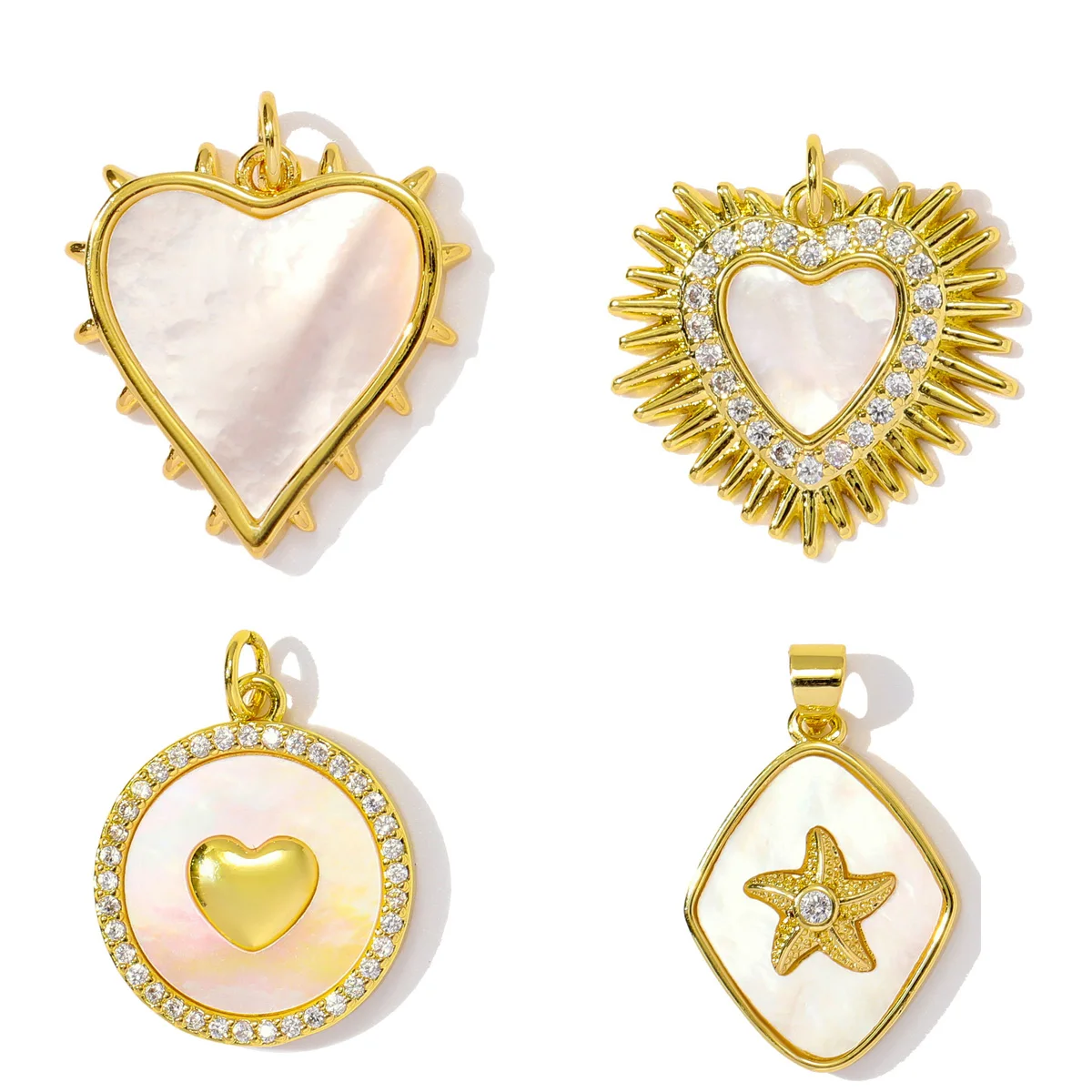 

3pcs/Lot Copper Heart Charms Shell Zircon Pendants for DIY Fashion Jewelry Making Necklace Earring Accessories