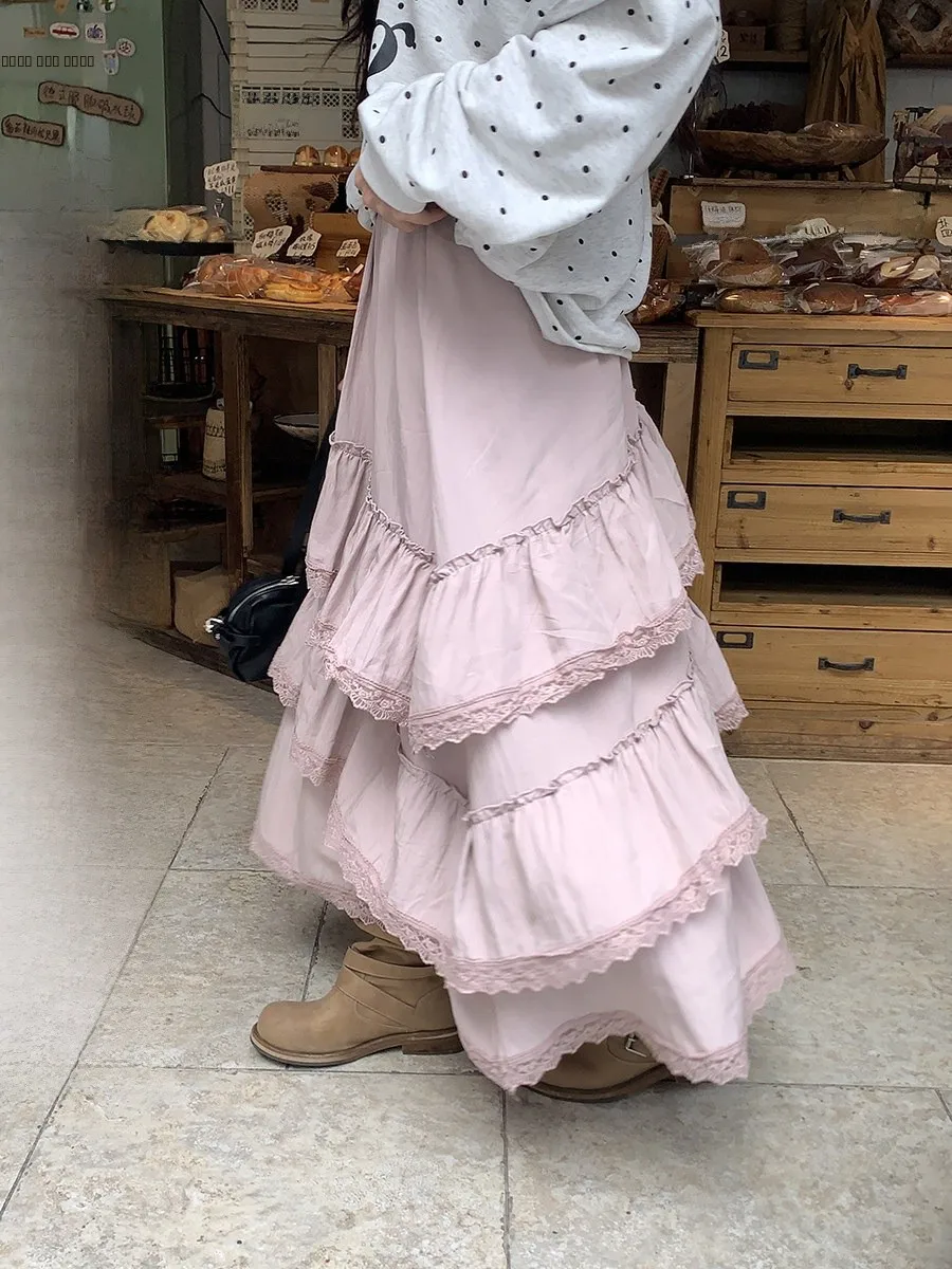 

Юбка миди Sinbounboun с завышенной талией, А-силуэт, с кружевной отделкой, цветочный принт, винтажный стиль, для повседневной носки, длиной до колена