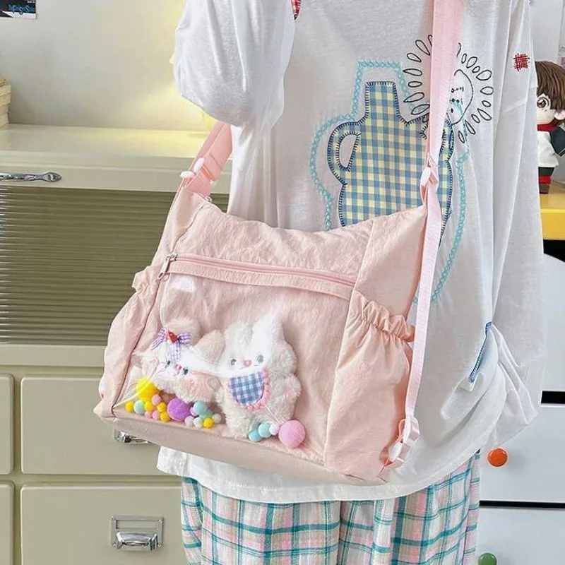 

Женские сумки HAEX Dopamine, модная повседневная легкая нейлоновая сумка через плечо с прозрачным окном, сумка через плечо для студентов, повседневная сумка Bolso Mujer