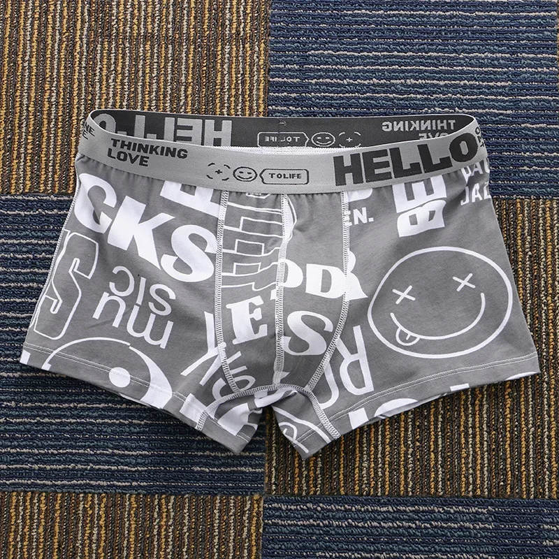 Men\'s Convex Pouch Boxer Shorts Mid Waist Comfortable Underpant Elastic Male Lingerie Youth Fashion Printed Soft Panties Elasitc