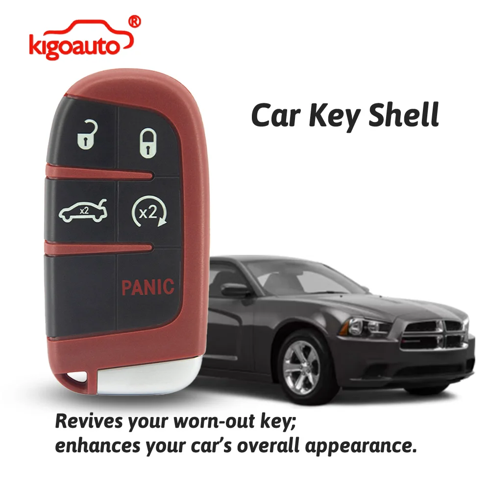 Kigoauto FCC M3N-40821302 Red Smart Key Shell 5 Button Y159 for 2011-2017 Dodge Charger Challenger Chrysler 300