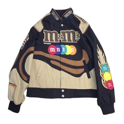 Embroidery M Letter Harajuku Baseball Jacket Coats Men Women Hip Hop Printed Couples Harajuku Patch Varsity Bomber Jackets M-3XL