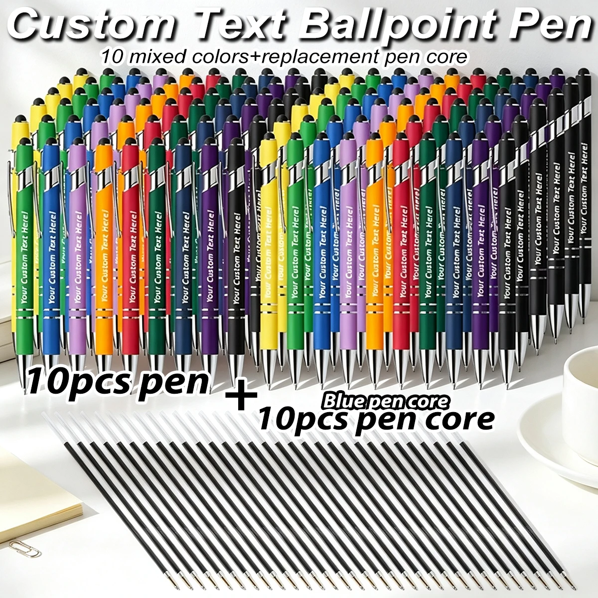 20/40pcs Custom Engraved Blue Inkball Pen Set 10 Colors Available Smooth Touchscreen Writing Business Office Anniversary Gifts E