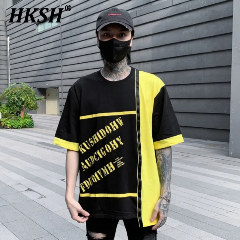 

HKSH Летняя новинка для мужчин Dark Tide High Street Модная футболка с коротким рукавом и принтом Свободный повседневный пуловер с круглым вырезом Модный топ Ins HK5568