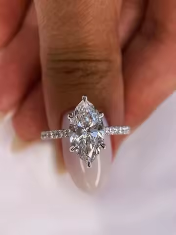 DWJ 2ct Real Moissanite Diamond Marquise Ring for Women 925 Sterling Silver Anniversary Party High Quality Fine Luxury Jewelry