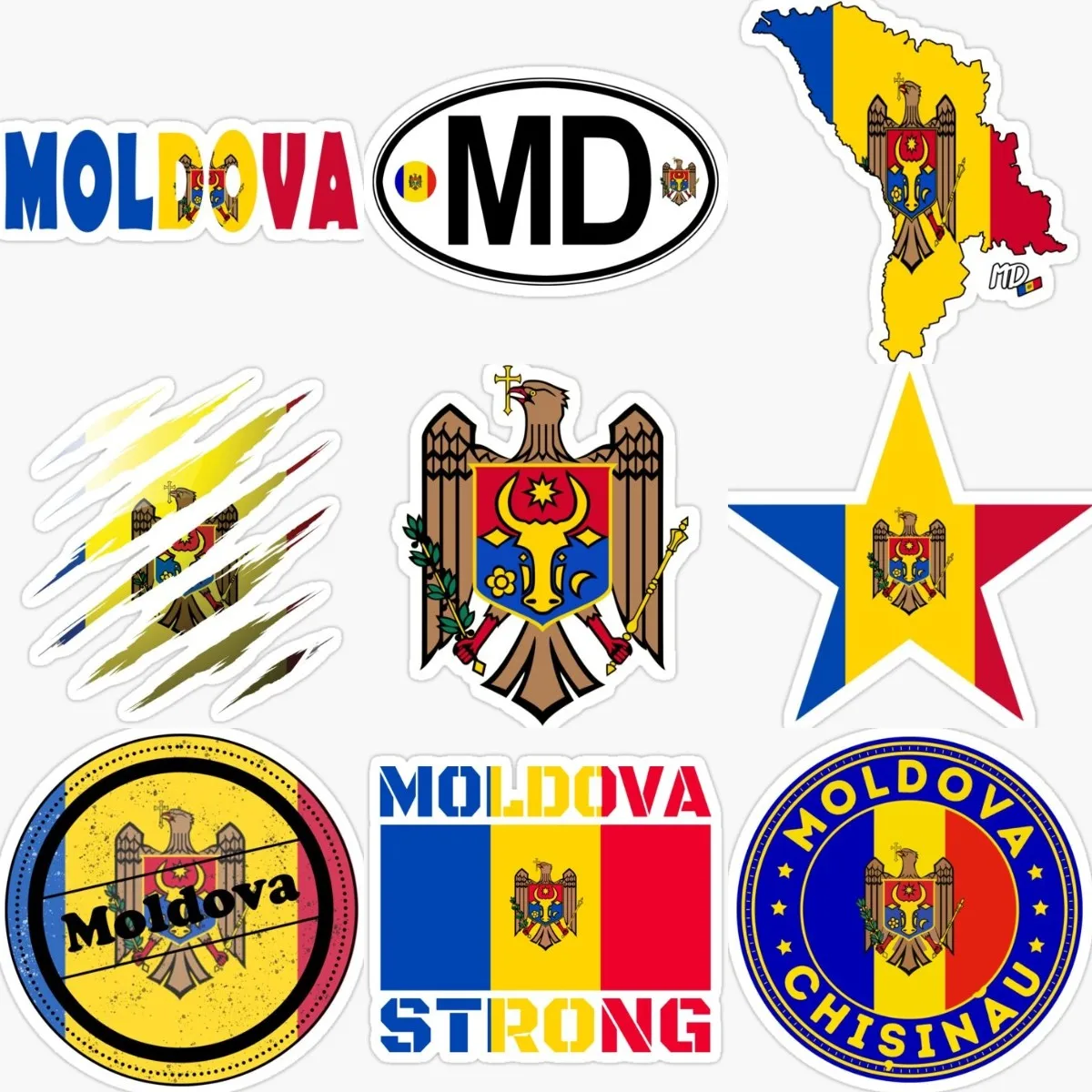 

Moldova MD Flag Map National Emblem Sticker Motorcycle Helmet Truck Window Car Bicycle Wall Room Table Helmet Decal Assecories