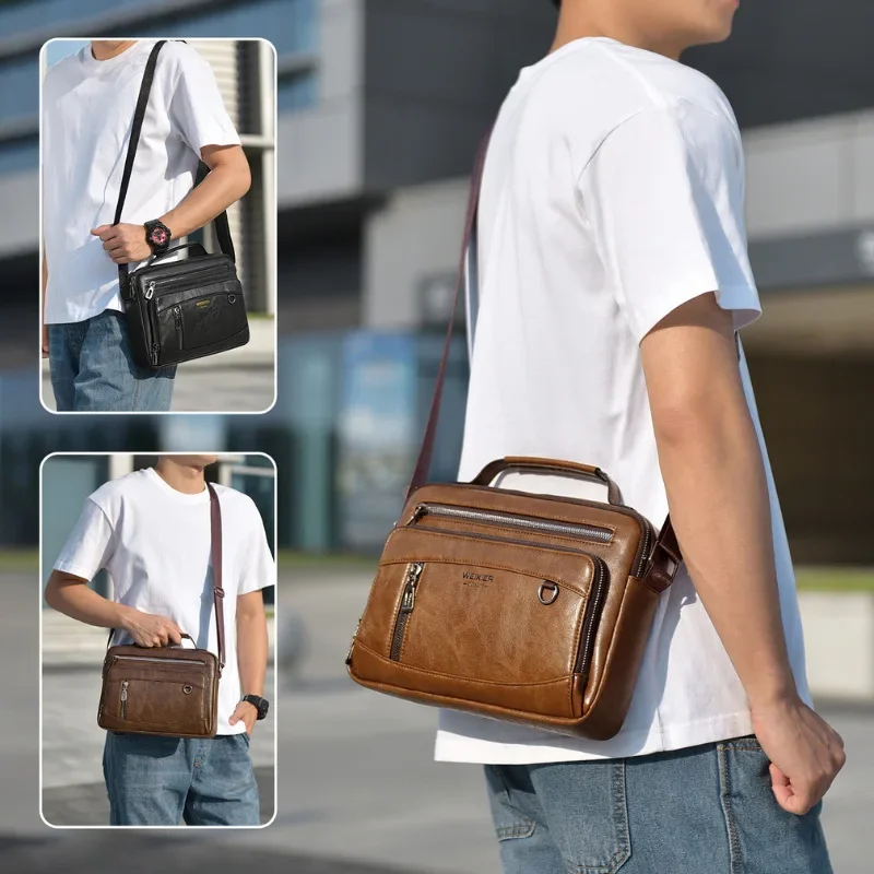 Men's PU Leather Shoulder Bag with Multiple Pockets - Large Capacity Crossbody & Handbag for Work, Office & Daily Use