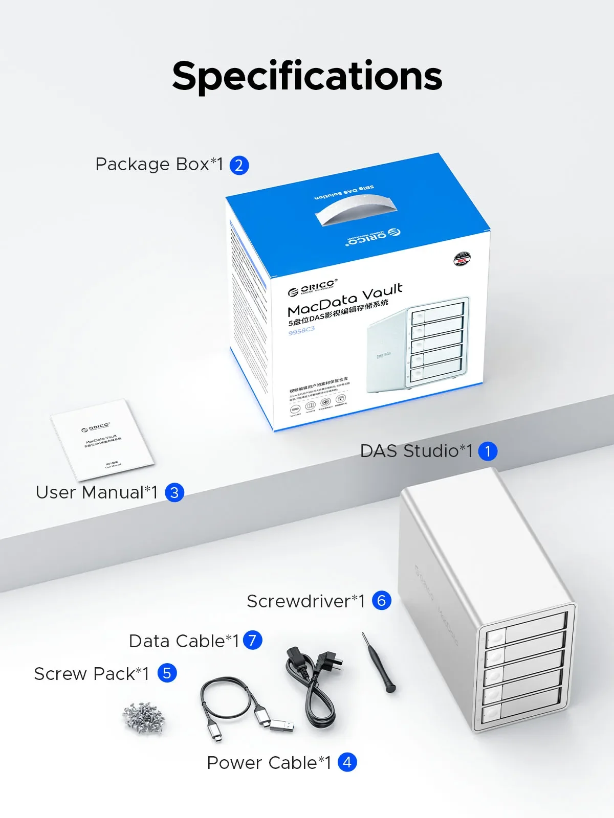ORICO-Daisy Chain Typ-C 10 Gbit/s HDD-Dockingstation unterstützt RAID 150 W Leistung für Apple Device 5Bay DAS Studio Series 3,5 Zoll – Detail 17