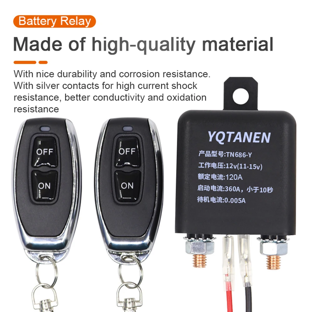 YQTANEN 12 V Car Battery Relay Wireless Remote Battery Switch Isolator Power Cut Master Switch with 2 Remote Controllers