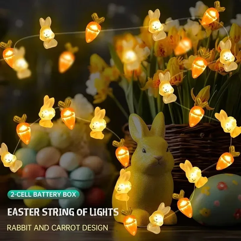 عيد الفصح LED الأرنب الجزرة سلسلة أضواء الدافئة GlowCopper سلك الجنية أضواء الأرنب الأبيض والبرتقال الجزرة لمبات لقضاء عطلة ديكور المنزل