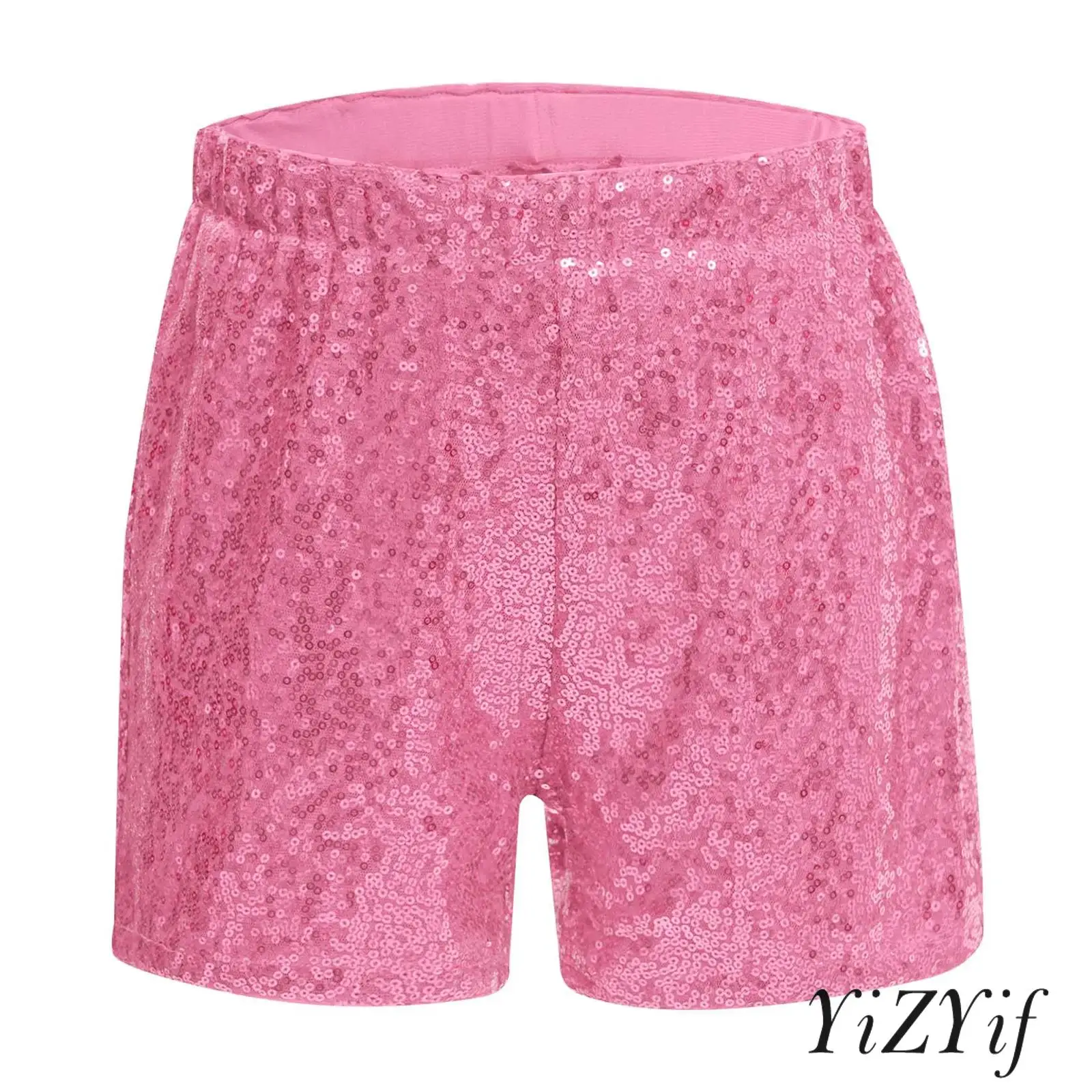 

Kids Girls Cheerleading Dance Short Shiny Sequins Elastic Waistband Boxer Shorts for Ballet Jazz Dance Performance Competition