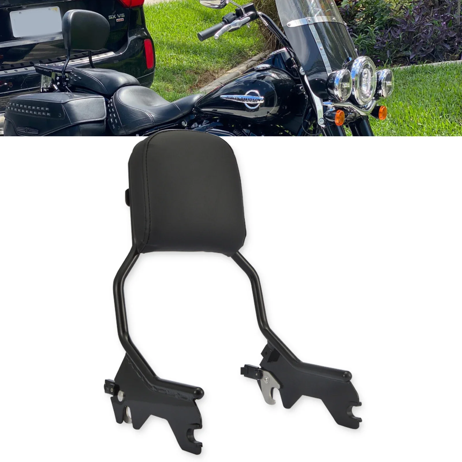 Wsen Black Detachable Standard Height Passenger Backrest Sissy Bar With Pad For Harley 2018-UP Softail FLDE FLHC FLHCS FLSL FXBB