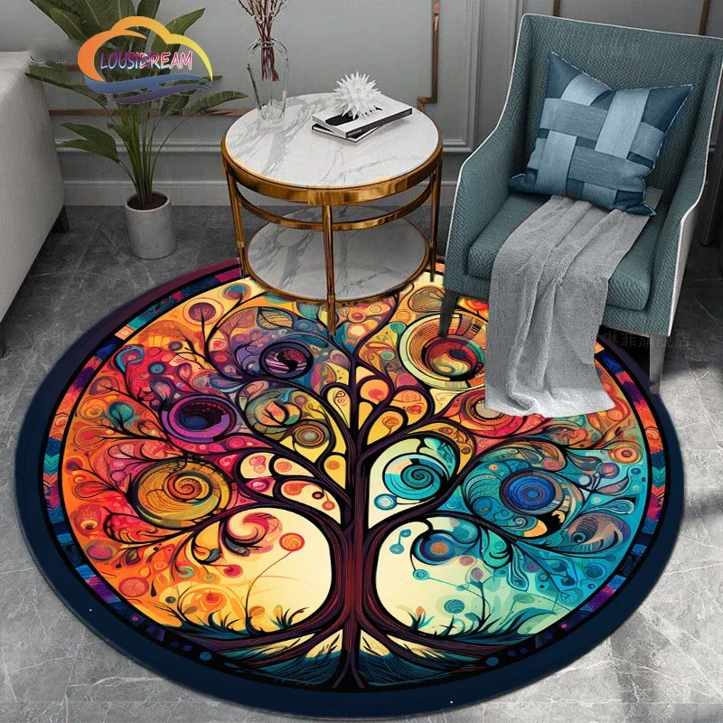 Tree of Life Color Printed Rug    Pattern Round Carpet Living Room  Mat Bedroom Corridor Decoration