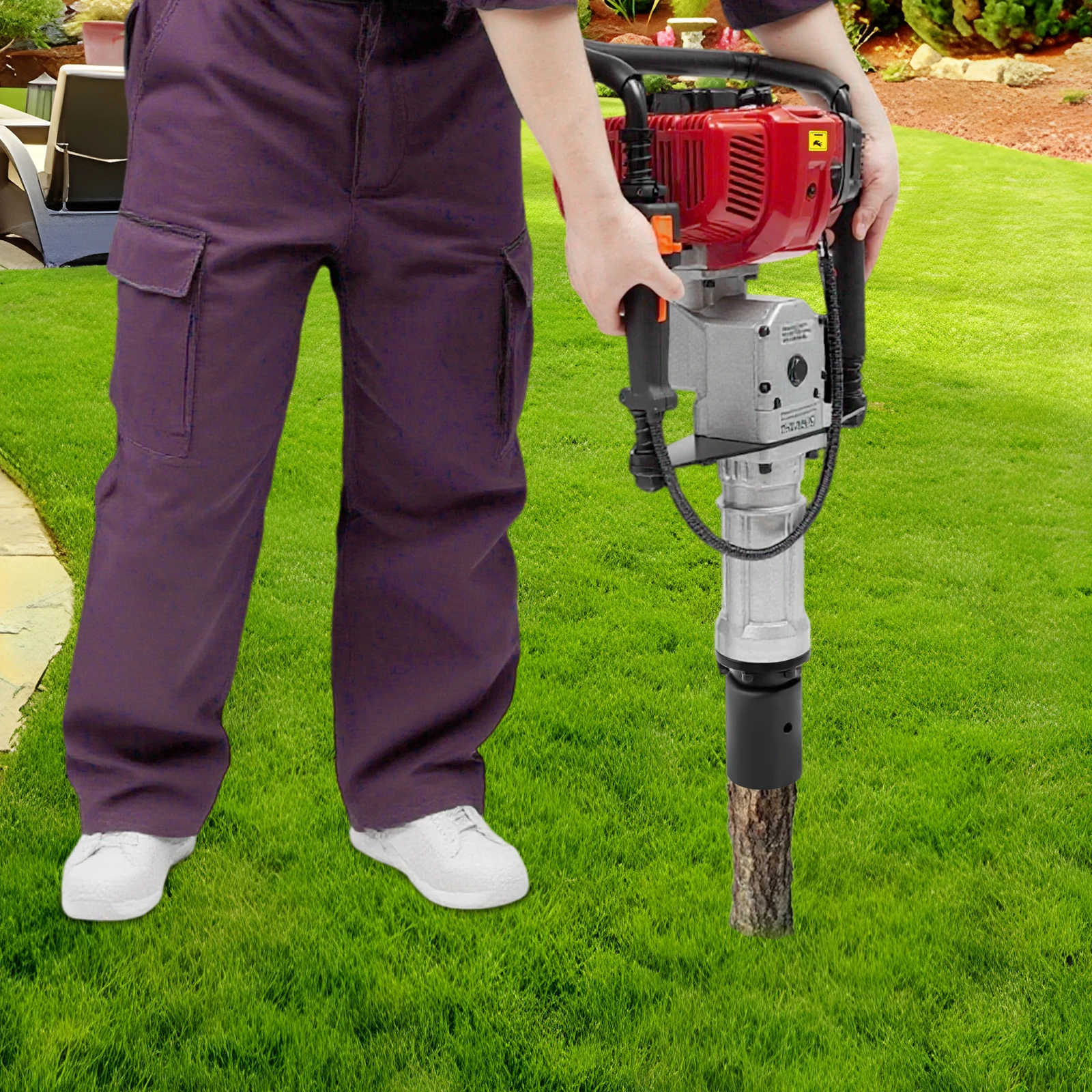 52CC 2-Stroke Post Driver with 55-70mm Driving Heads, Pile Driver for Fencing, Gardening and Construction Use