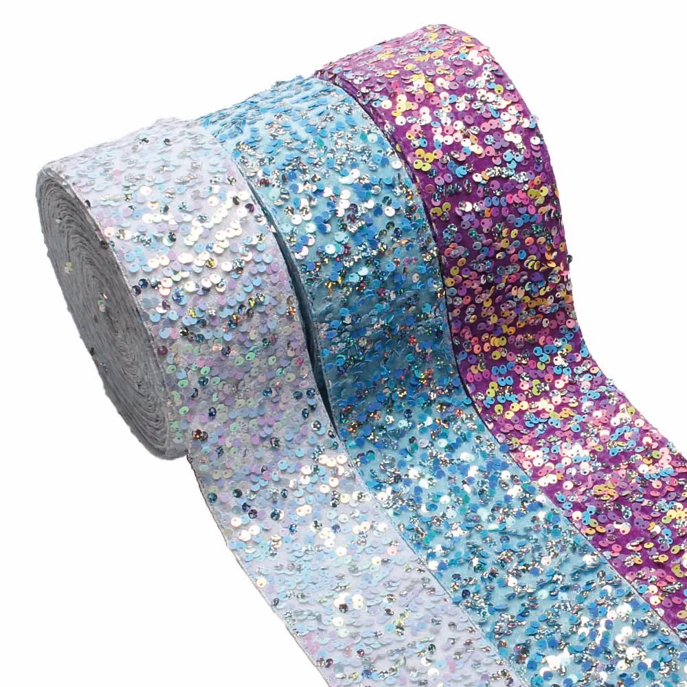 Wholesale Velvet Sequin Ribbon 75mm for Hair Bows Accessories 20yards/lot in stock