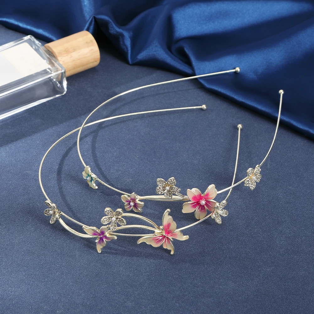 Luxury Flower Butterfly Hair Hoops Women Elegant Sweet Hair Bands For Girls Korean Wedding Headbands Bezel Hair Accessories