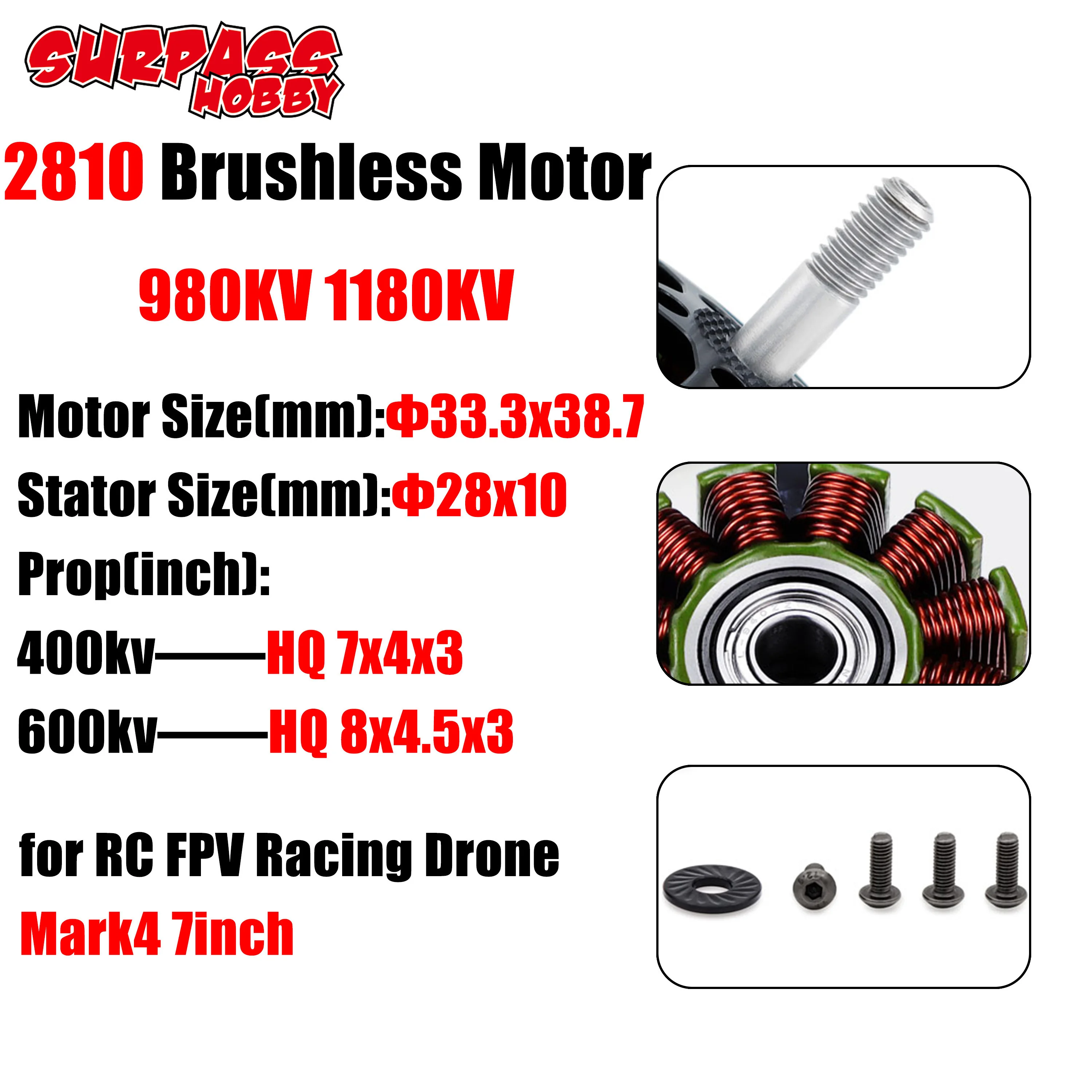 

Surpass Hobby BAT 2810 Outrunner Brushless Motor 980KV 1180KV for RC FPV Racing Drone Mark4 7inch Frame Freestyle APEX XL7 Part