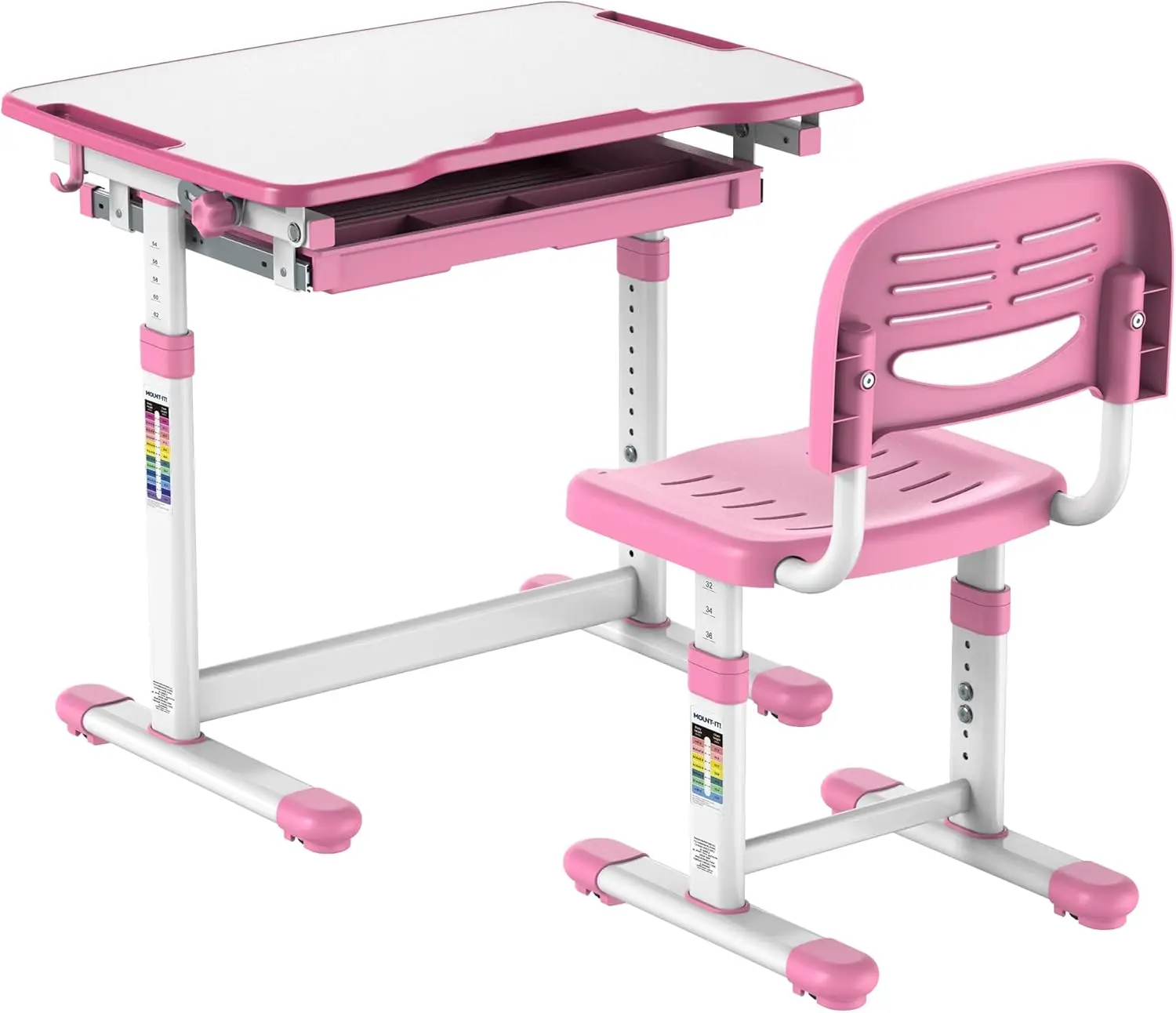 Kids Desk and Chair Set, Height Adjustable Sturdy, Girl Desk, Kids Art Desk, Kids Study Desk and Chair Set for Boys, Home School