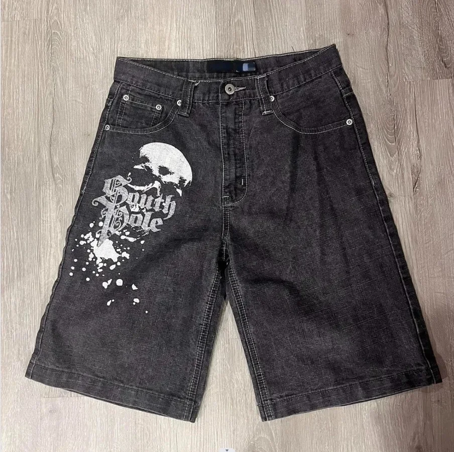 2024 Summer New Dog Pattern Blue Denim Shorts Y2K Printed Embroidered High Waist Street Men's and Women's American Denim Shorts