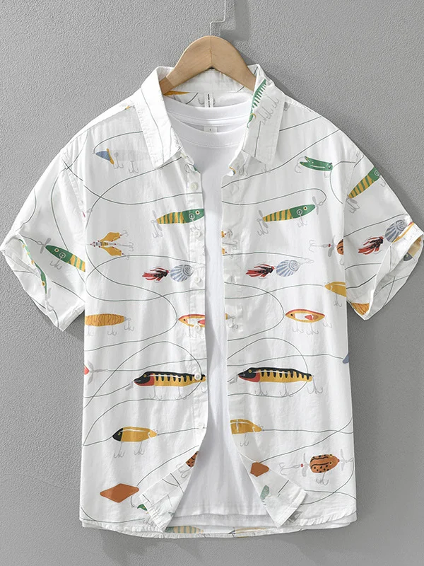 

Casual Cotton Printed ort Sve irt Men's Summer New Sle Thin Pure Cotton Casual Print irt Jaet Faion Urban Loos...