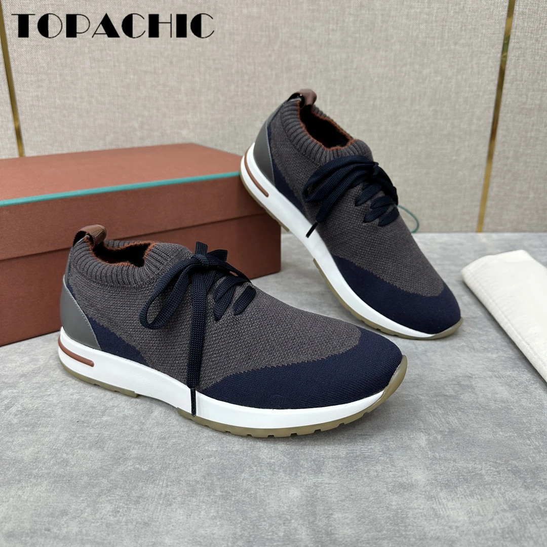 12.5 TOPACHIC Men\'s Breathable Knitted Lace-Up Casual Shoes Fashion Classic Sneakers