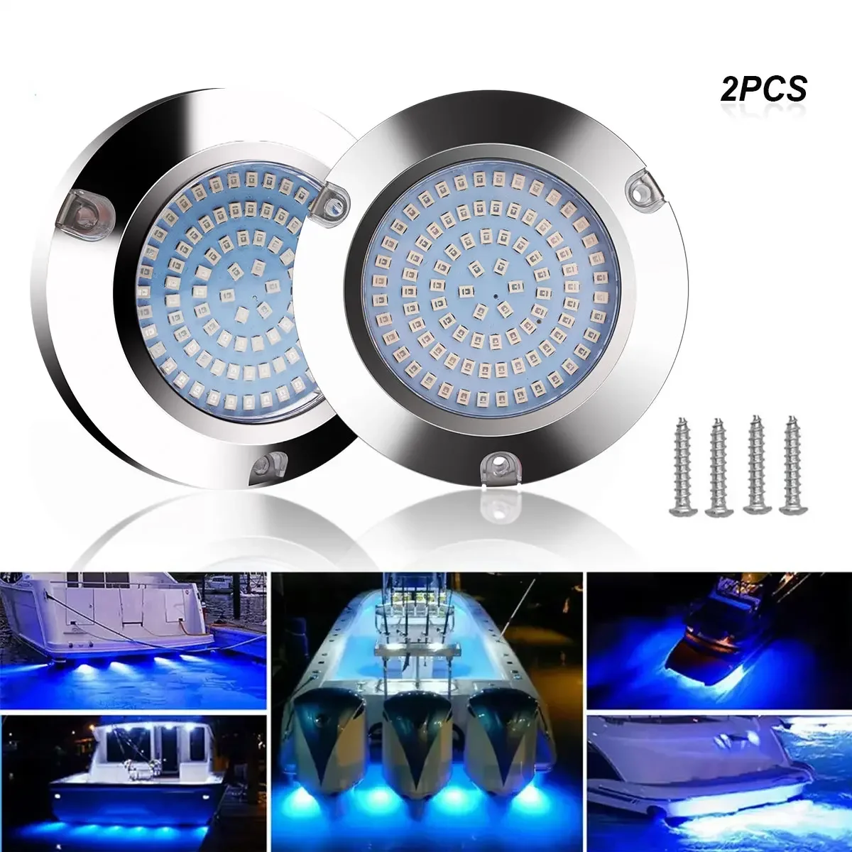 2PCS 90LED Round Chrome Marine LED Yacht Light Underwater Light Super Bright Stainless Pontoon Waterproof Boat Marine Lights